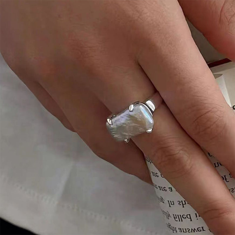 PEETTY square baroque claw setting pearl ring 8