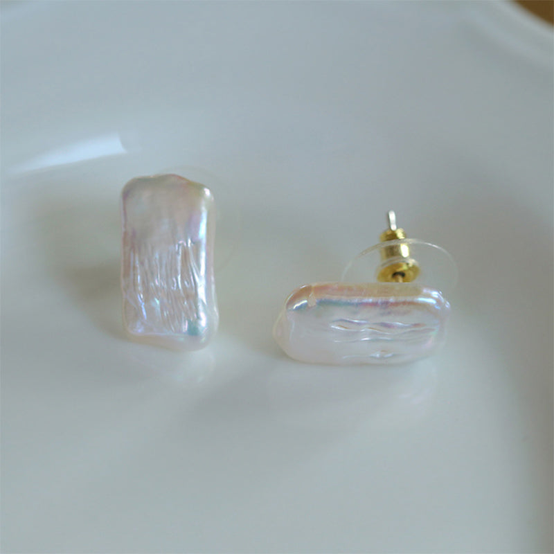 PEETTY square baroque pearl stud earrings 1