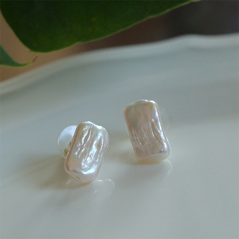 PEETTY square baroque pearl stud earrings 2