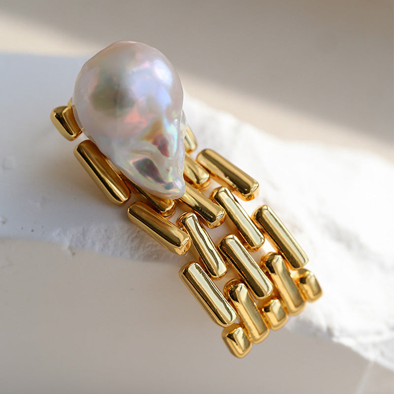 PEETTY wide chain baroque pearl dangle earrings 4