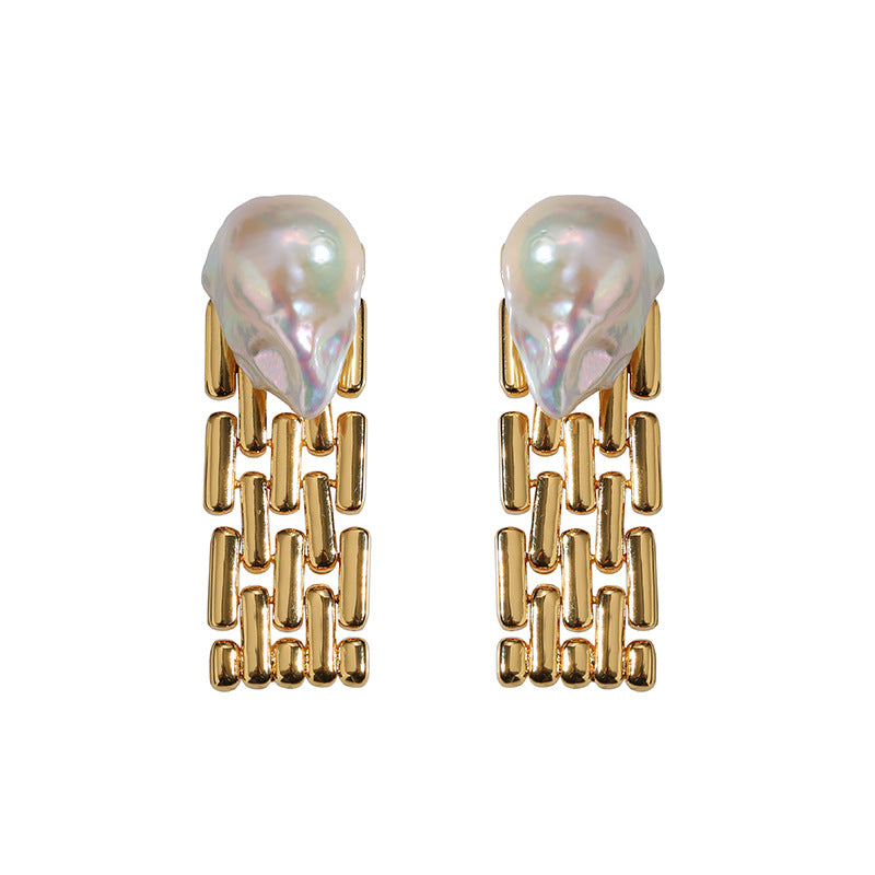 PEETTY wide chain baroque pearl dangle earrings 5