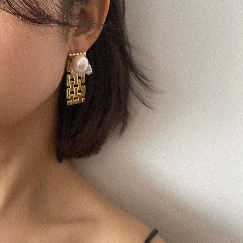 PEETTY wide chain baroque pearl dangle earrings pearl jewelry 7