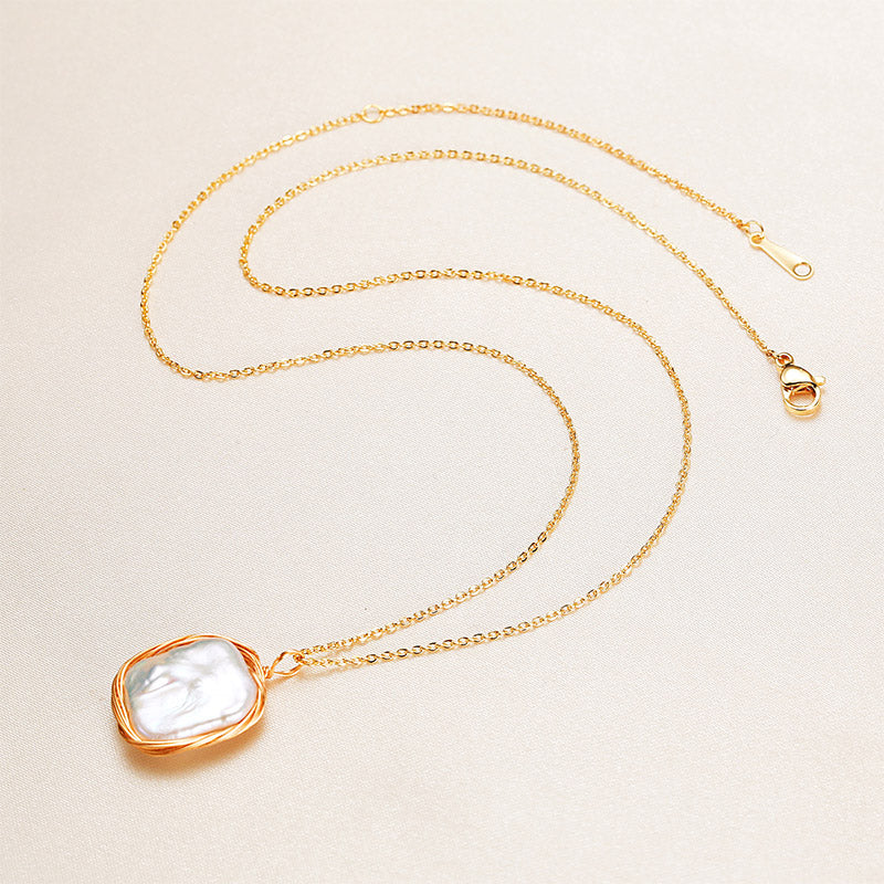 PEETTY winding square baroque pearl earrings pendant set 2