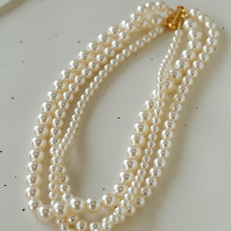 PEETTY 3 strands pearl necklace different sizes white pearl 10