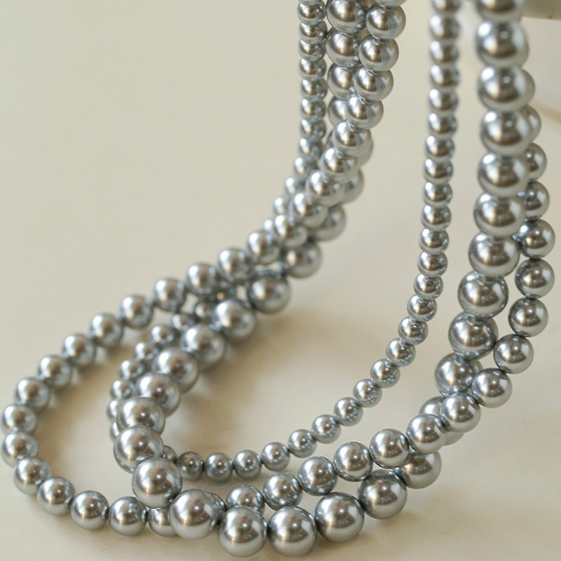 PEETTY 3 strands pearl necklace different sizes grey pearl 22