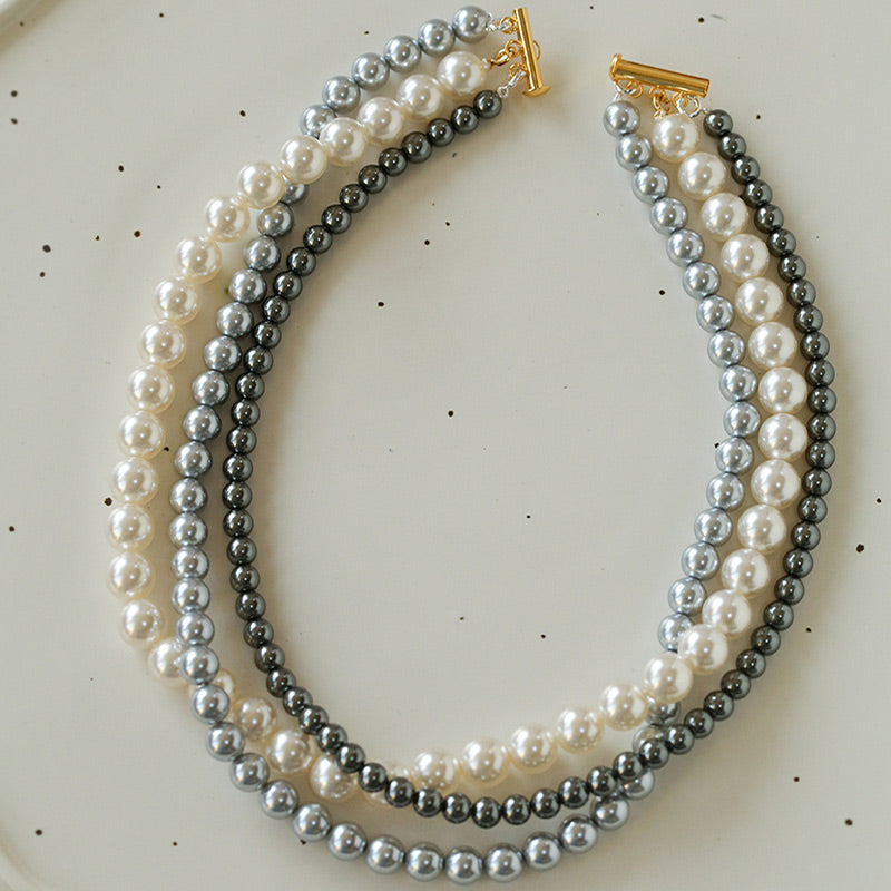 PEETTY 3 strands pearl necklace different sizes mixed color  pearl