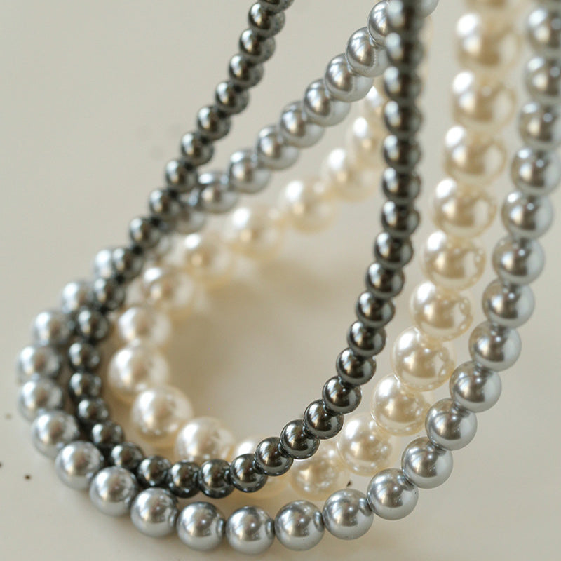 3 Strands Pearl Necklace Different Sizes Black Grey