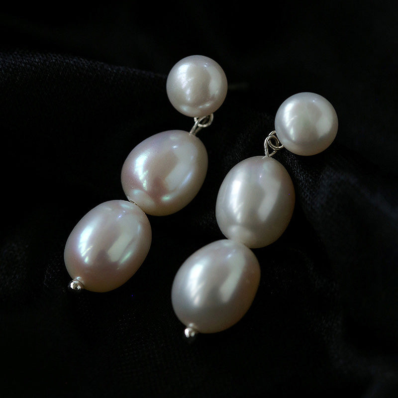 PEETTY 925 silver three pearls earrings pearl jewelry 1