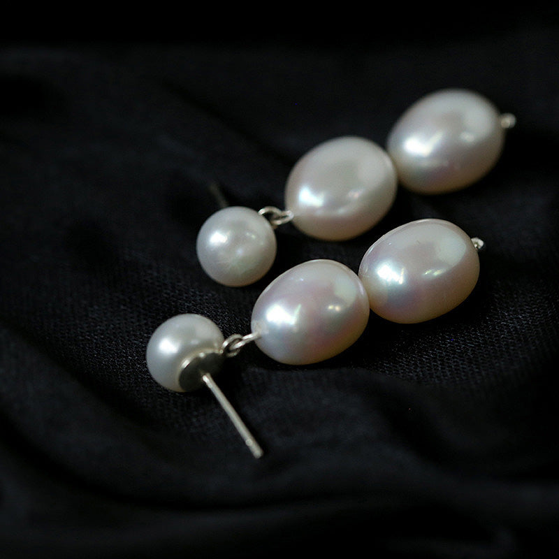 PEETTY 925 silver three pearls earrings pearl jewelry 2