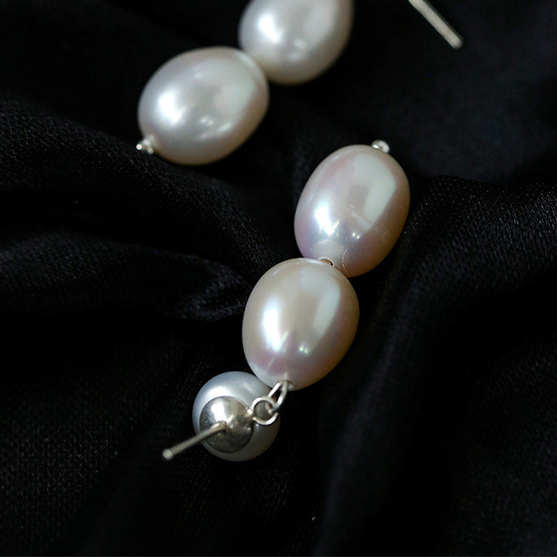 PEETTY 925 silver three pearls earrings pearl jewelry 3