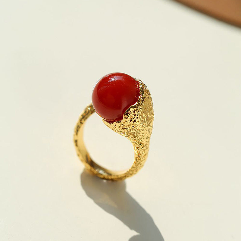 PEETTY adjustable pearl ring red agate 30