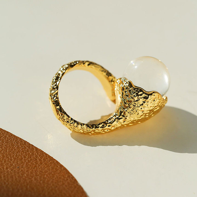 PEETTY adjustable pearl ring white crystal 40