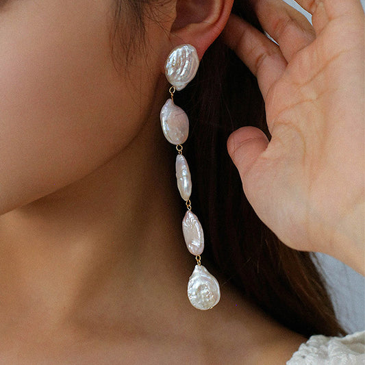 PEETTY baroque coin pearl earrings long dangles