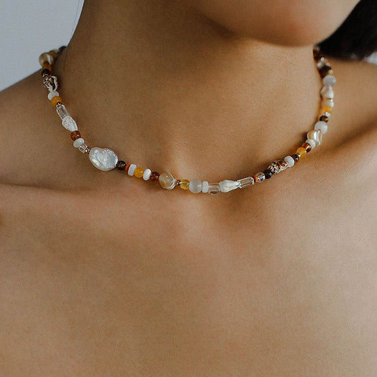 PEETTY baroque pearl conch natural stone necklace jewelry