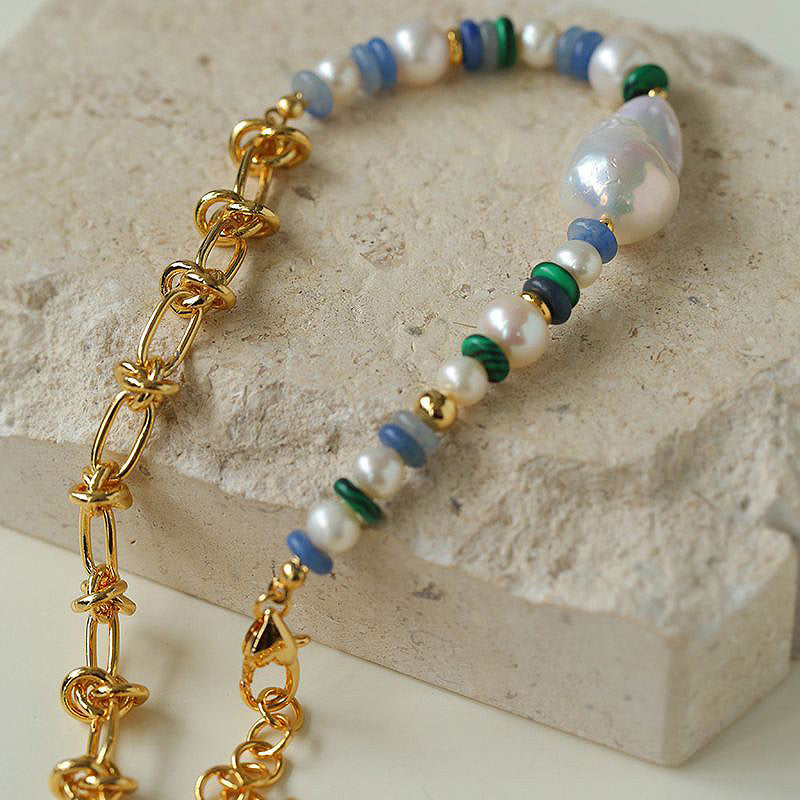 PEETTY baroque pearl twist chain necklace bracelet jewelry set 1