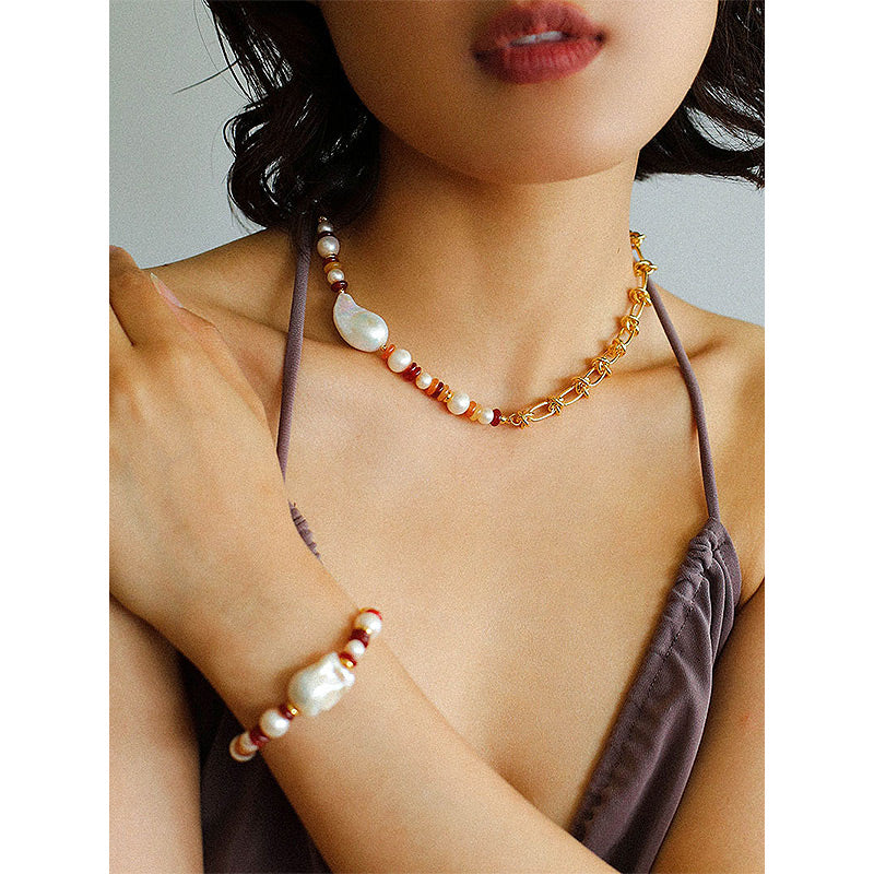PEETTY baroque pearl twist chain necklace bracelet jewelry set 7