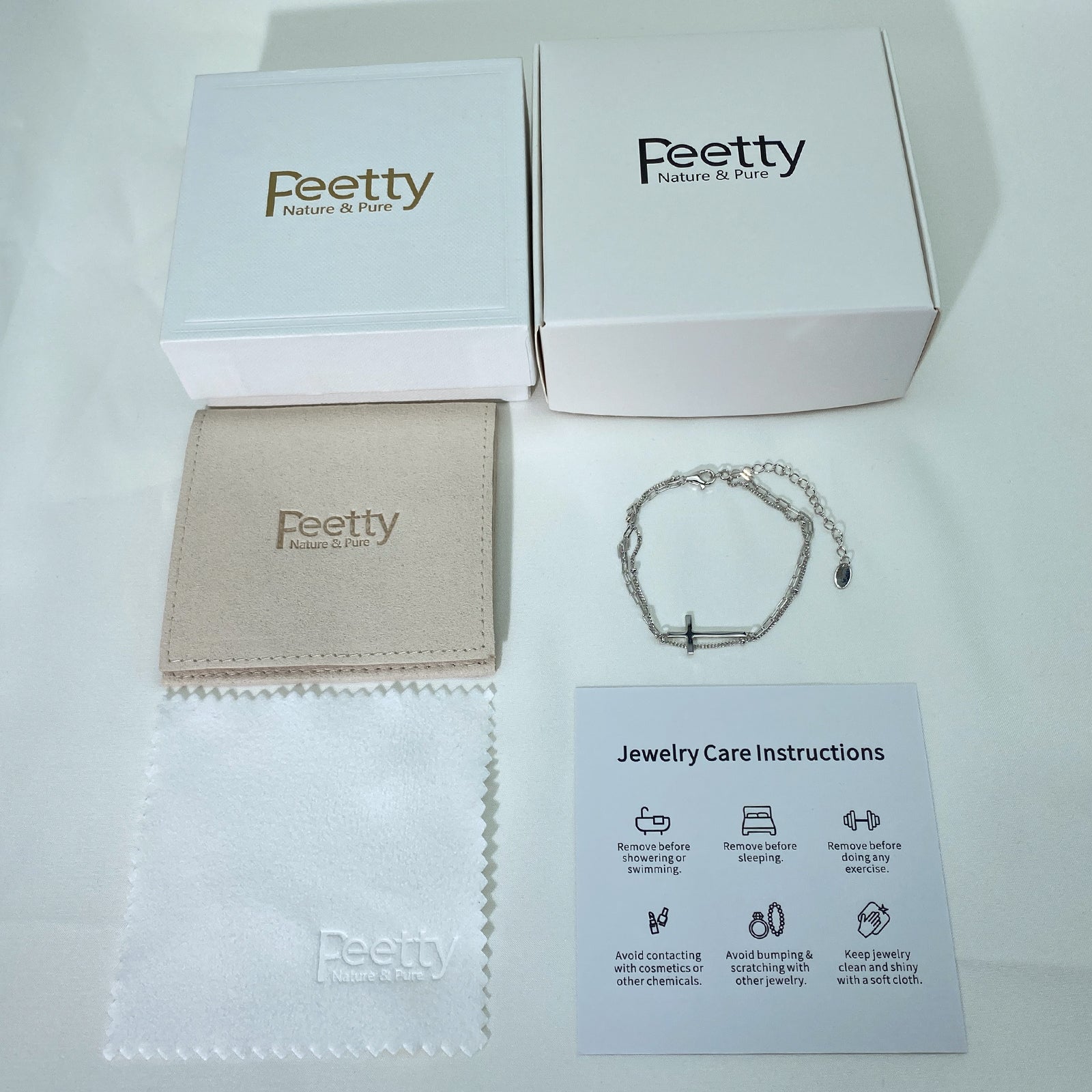 PEETTY layered anklet 925 sterling silver gold plated adjustable heart chain beaded charm chain for women gift white gold packaging