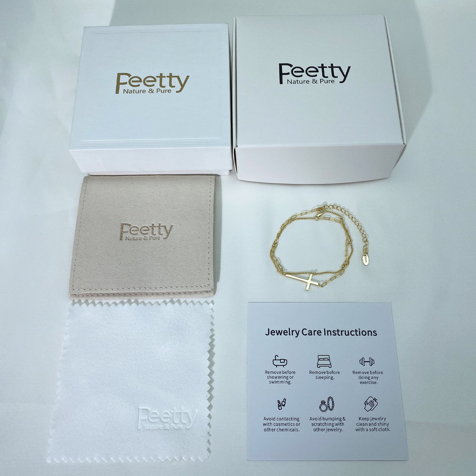 PEETTY layered anklet 925 sterling silver gold plated adjustable heart chain beaded charm chain for women gift yellow gold packaging