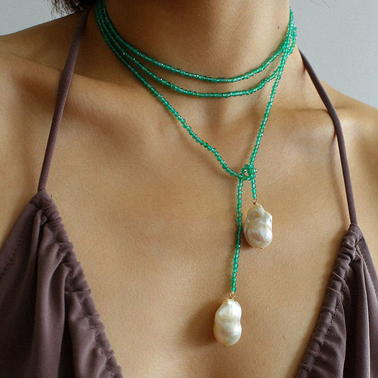 PEETTY green agate baroque pearl necklace long
