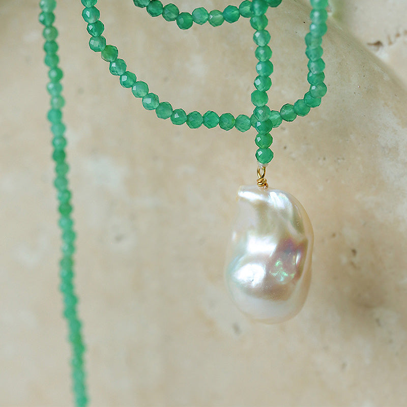 PEETTY green agate baroque pearl necklace long 2