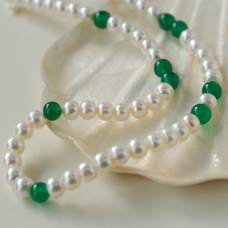 PEETTY green agate pearl choker gemstone necklace 11