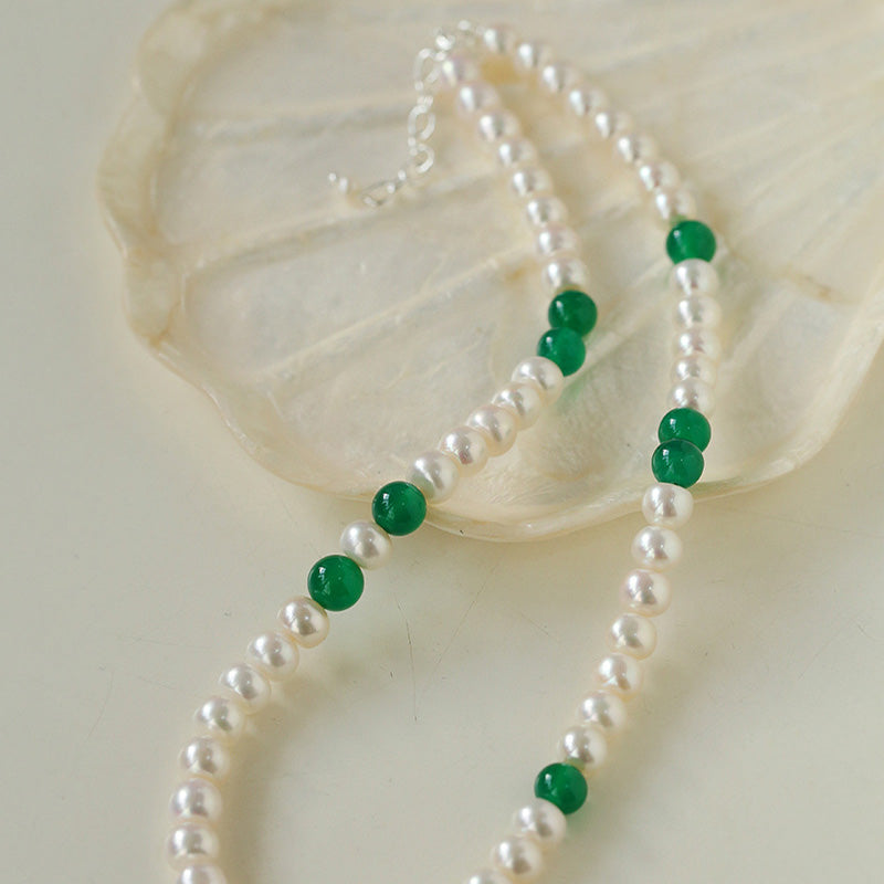 PEETTY green agate pearl choker gemstone necklace 12