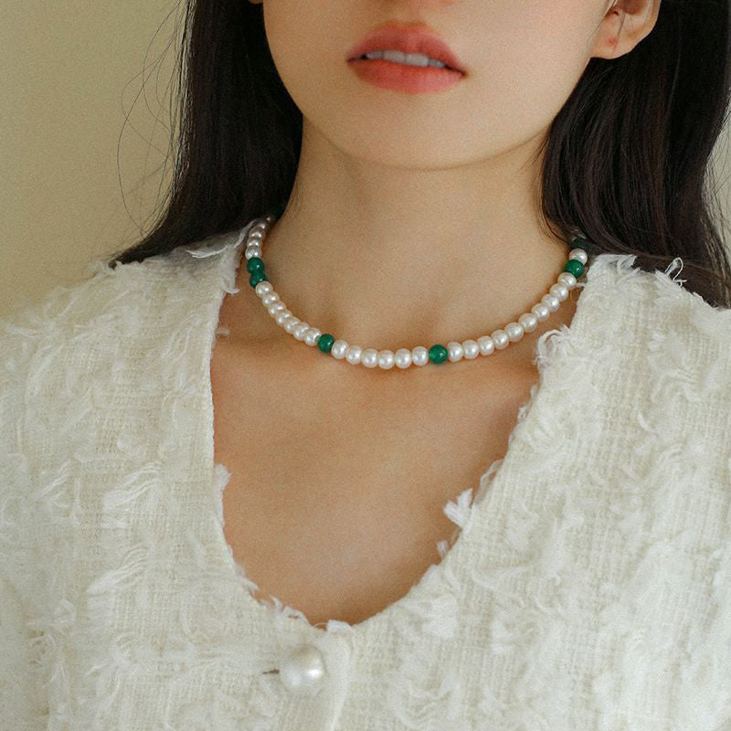 PEETTY green agate pearl choker gemstone necklace 13