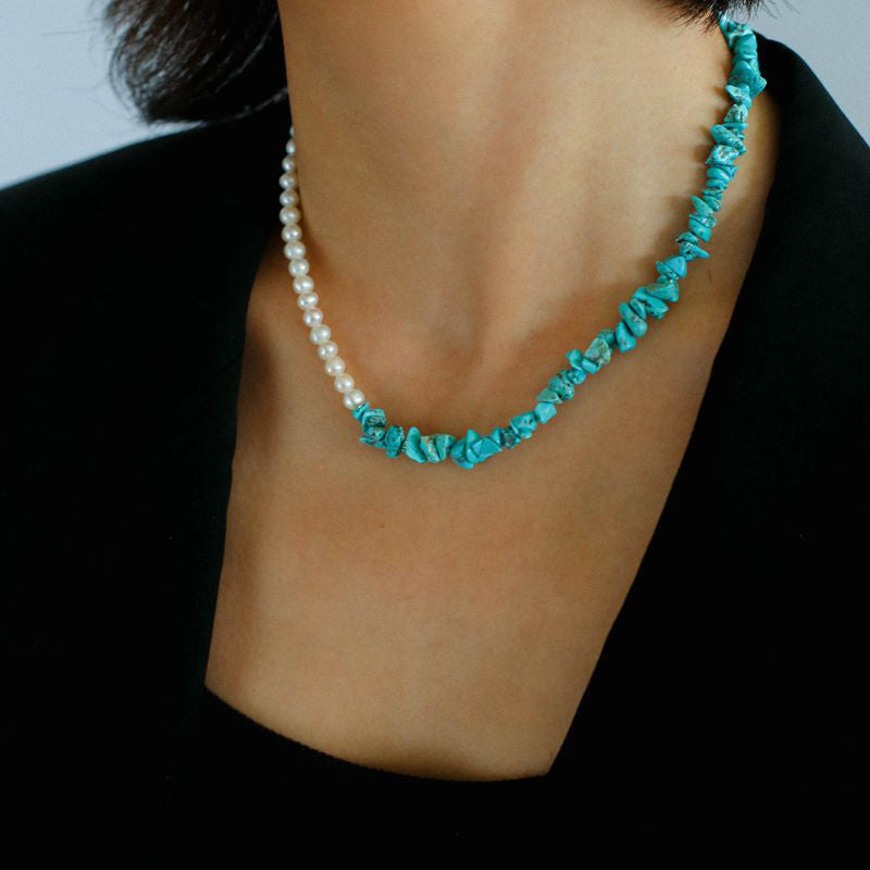 PEETTY irregular turquoise splicing pearl necklace