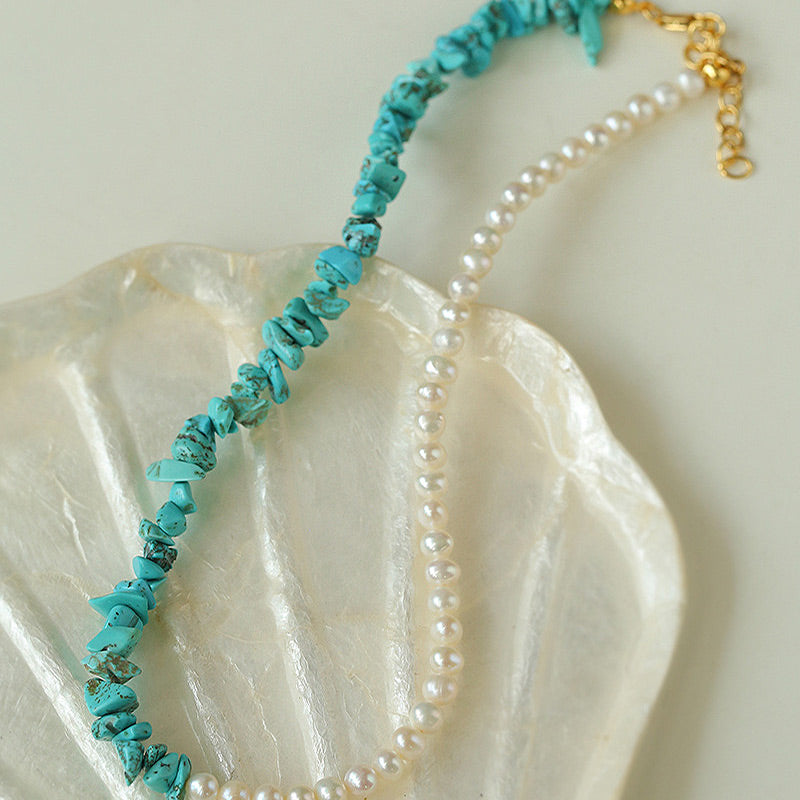 PEETTY irregular turquoise splicing pearl necklace 1