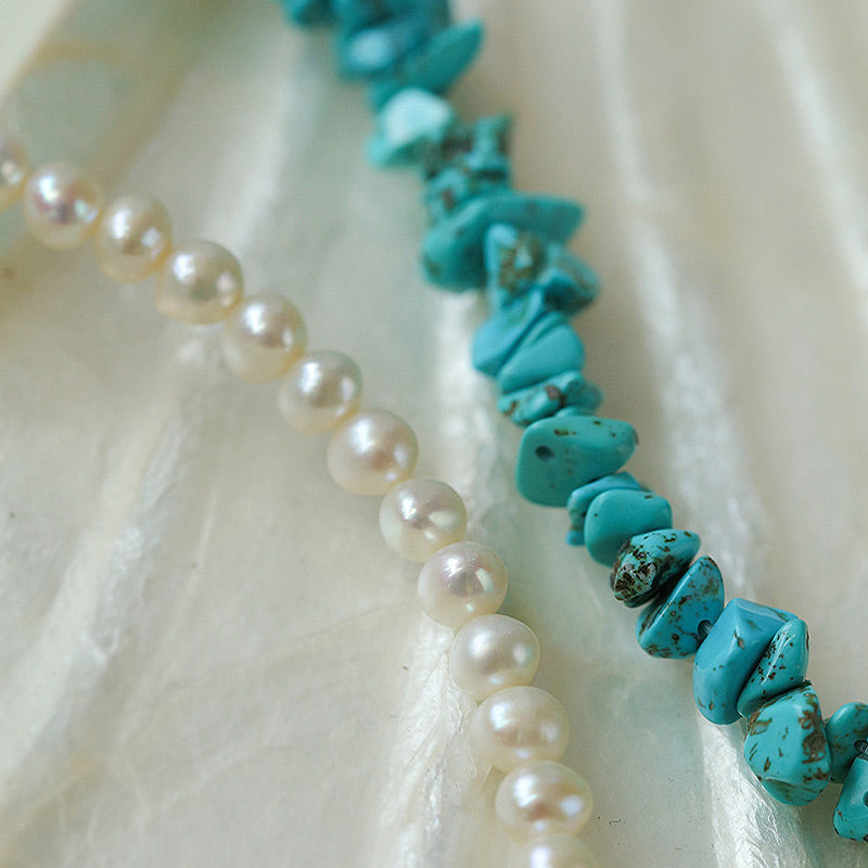 PEETTY irregular turquoise splicing pearl necklace 2