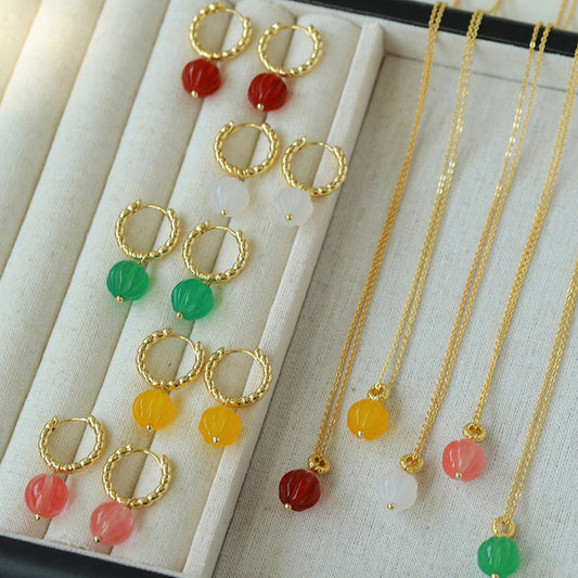 PEETTY lantern agate necklace earrings multicolor dangles 00