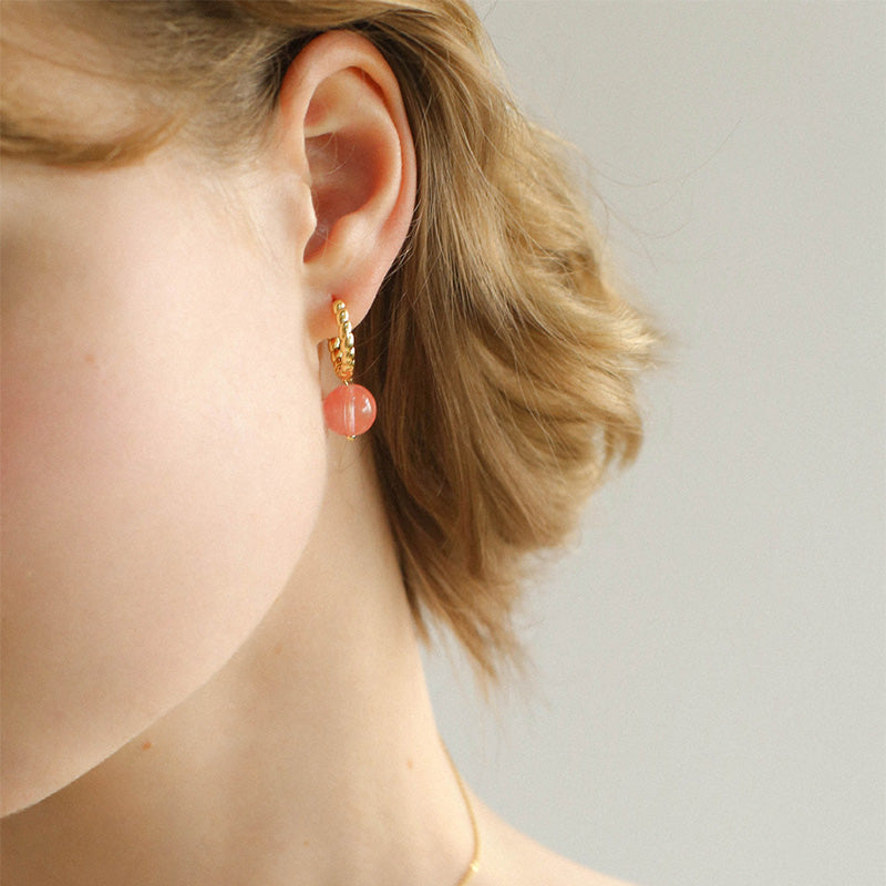 PEETTY lantern agate necklace earrings multicolor dangles pink earrings model
