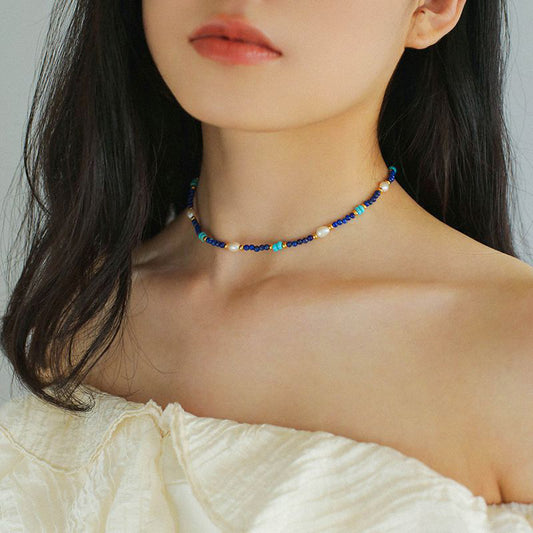 PEETTY lapis lazuli pearl necklace handmade choker 1