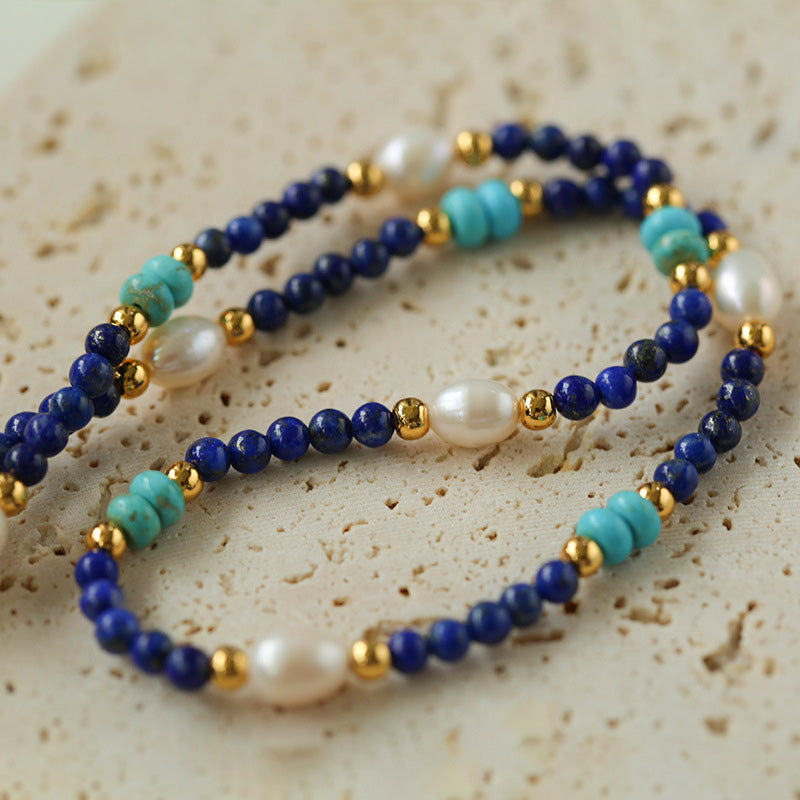 PEETTY lapis lazuli pearl necklace handmade choker 2