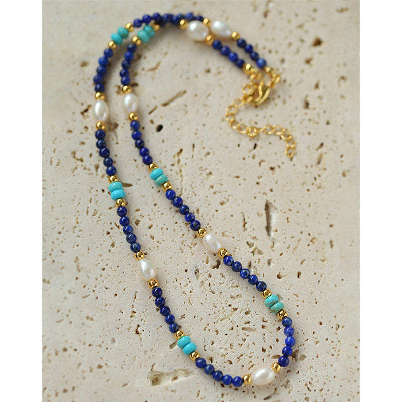 PEETTY lapis lazuli pearl necklace handmade choker 3