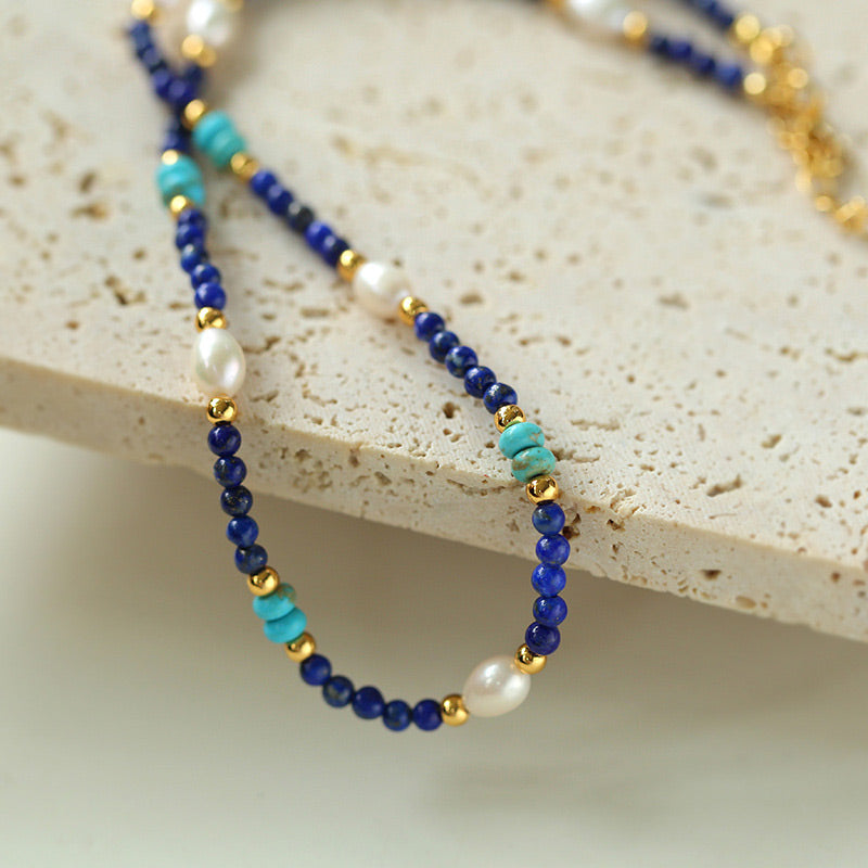 PEETTY lapis lazuli pearl necklace handmade choker 4