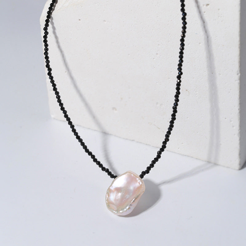 PEETTY large petal pearl black spinel necklace 1