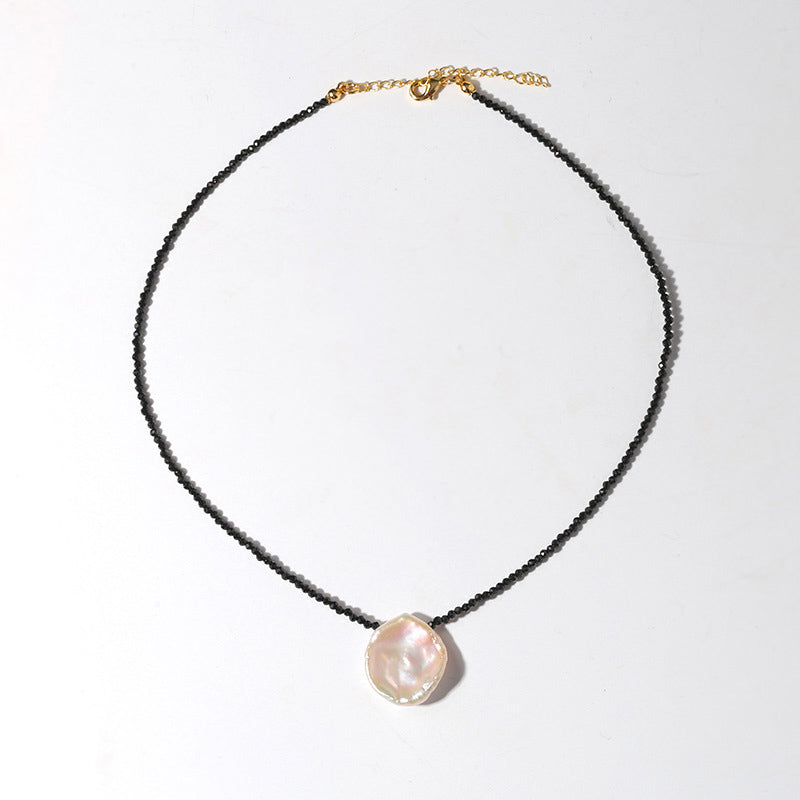 PEETTY large petal pearl black spinel necklace