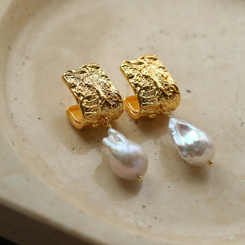 PEETTY lava style baroque pearl dangles earrings golden