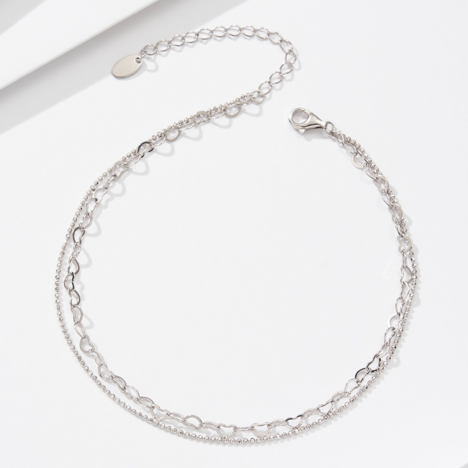 PEETTY layered anklet 925 sterling silver gold plated adjustable heart chain beaded charm chain for women gift white gold 1