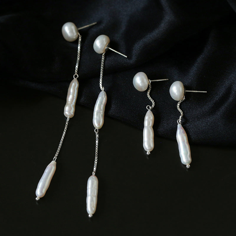 PEETTY long stick pearl earrings 925 silver dangles 00