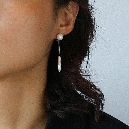 PEETTY long stick pearl earrings 925 silver dangles 10