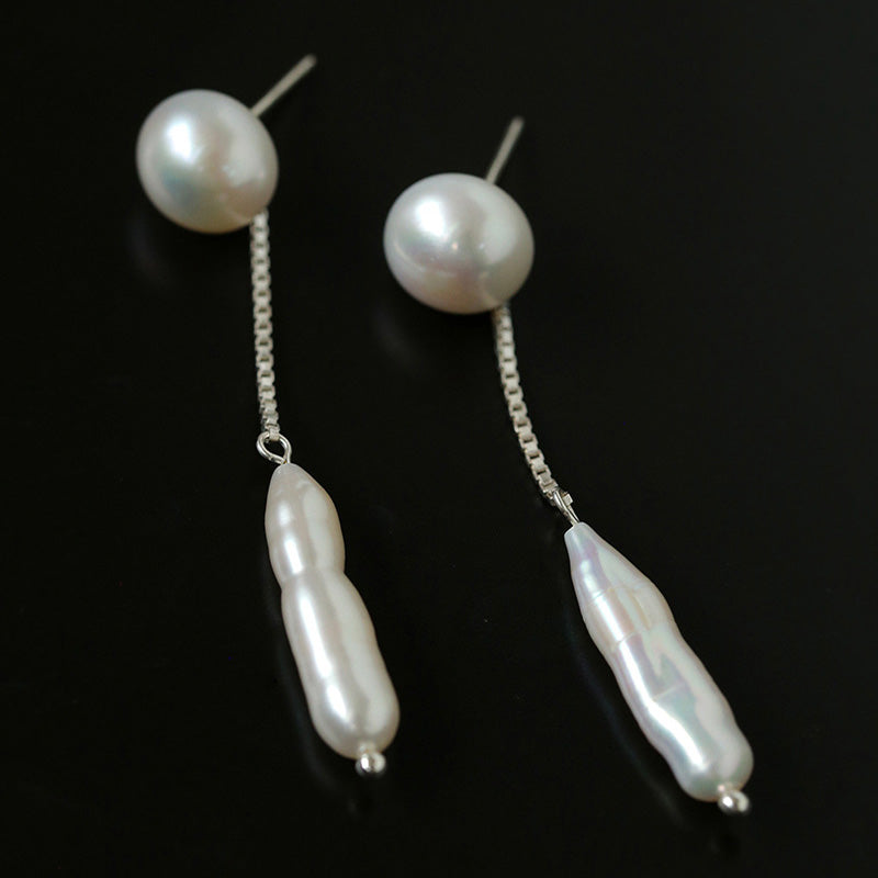 PEETTY long stick pearl earrings 925 silver dangles S