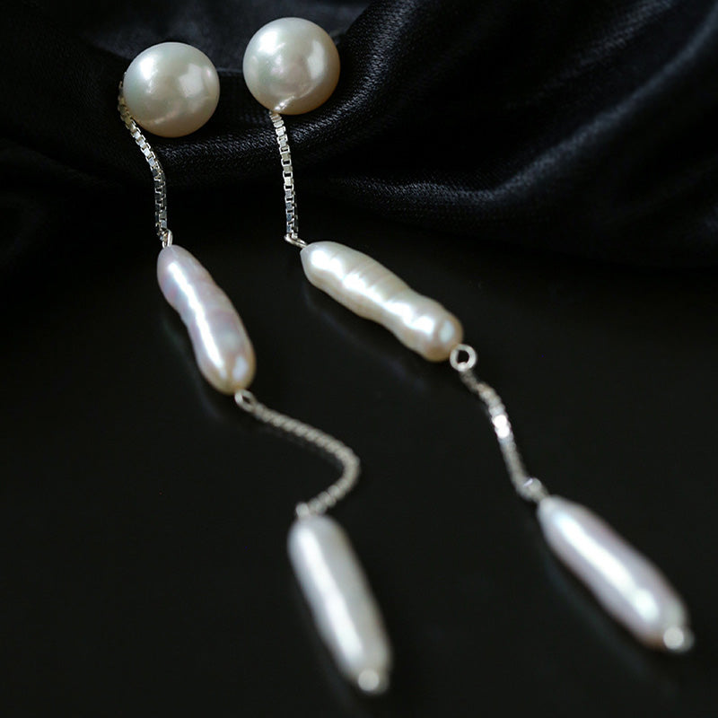 PEETTY long stick pearl earrings 925 silver dangles L