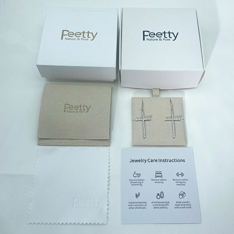 PEETTY moissanite cross dangles earrings packaging