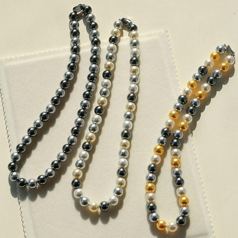 PEETTY multicolor mixed pearl necklace artificial black grey gold pearl 00