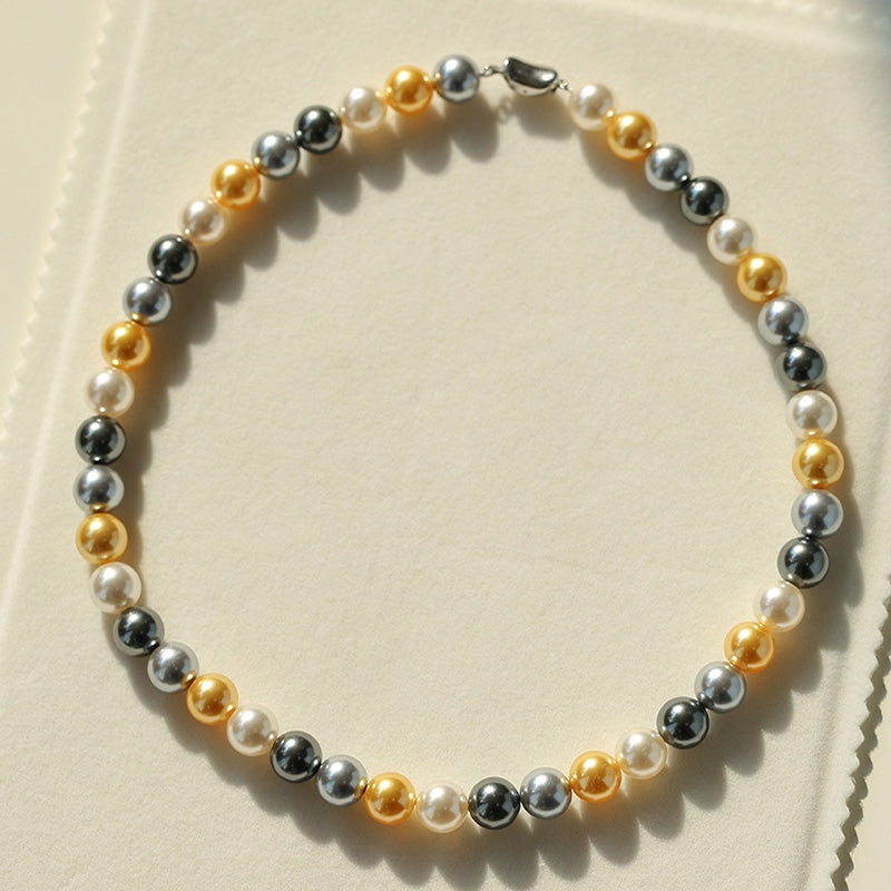 PEETTY multicolor mixed pearl necklace artificial black grey gold pearl 30