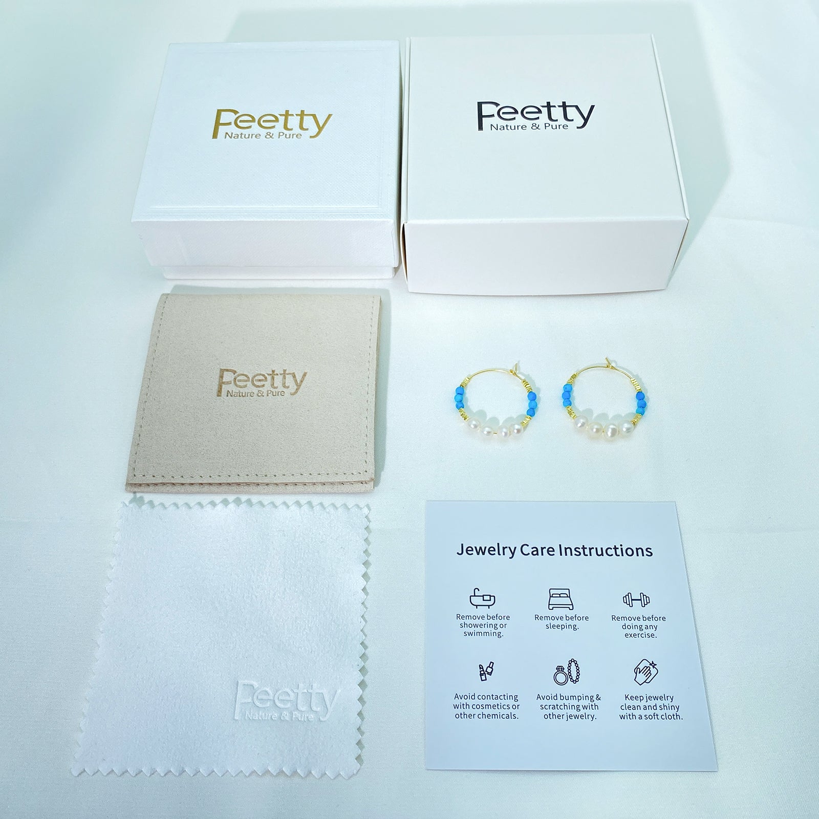 PEETTY beaded turquoise hoop earrings vintage shell pearl 925 sterling silver gold plated package