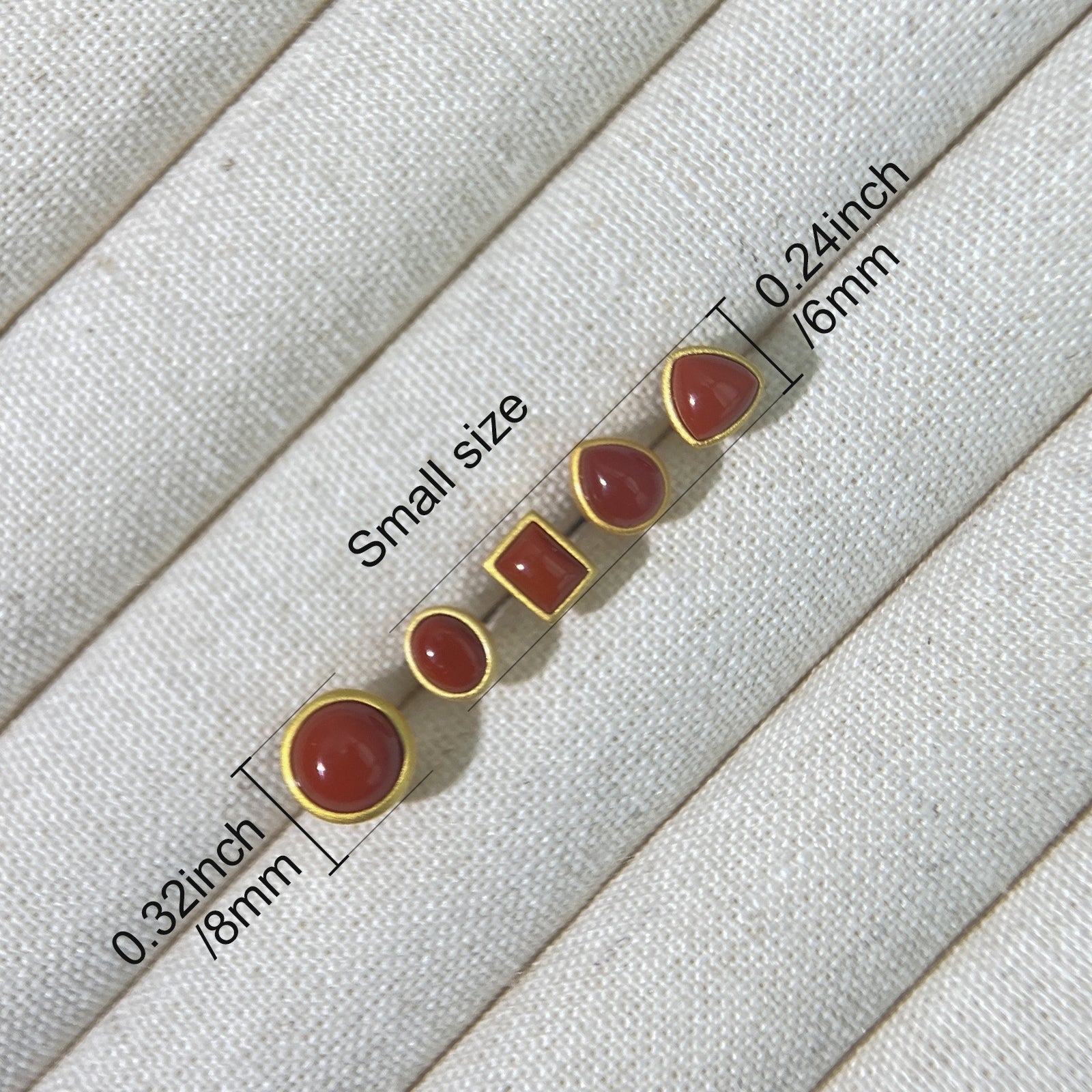 PEETTY natural red agate stud earrings small matte vintage gemstone studs size