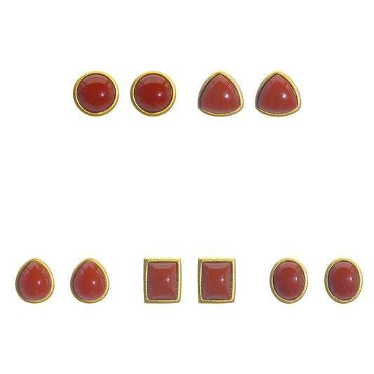 PEETTY natural red agate stud earrings small classic vintage 925 sterling silver studs